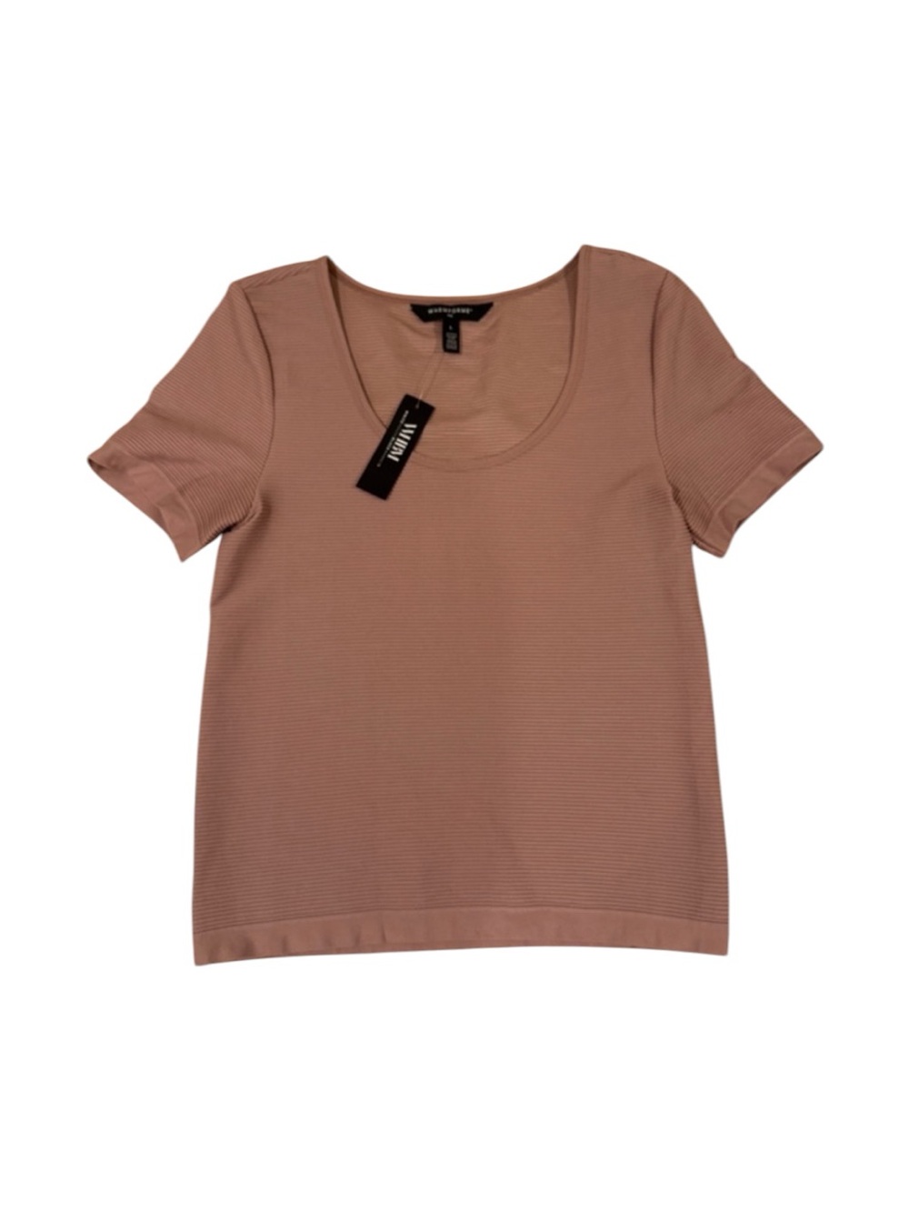 White House Black Market FORME Ribbed Scoop Neck Tee Mauve Pink Size Large